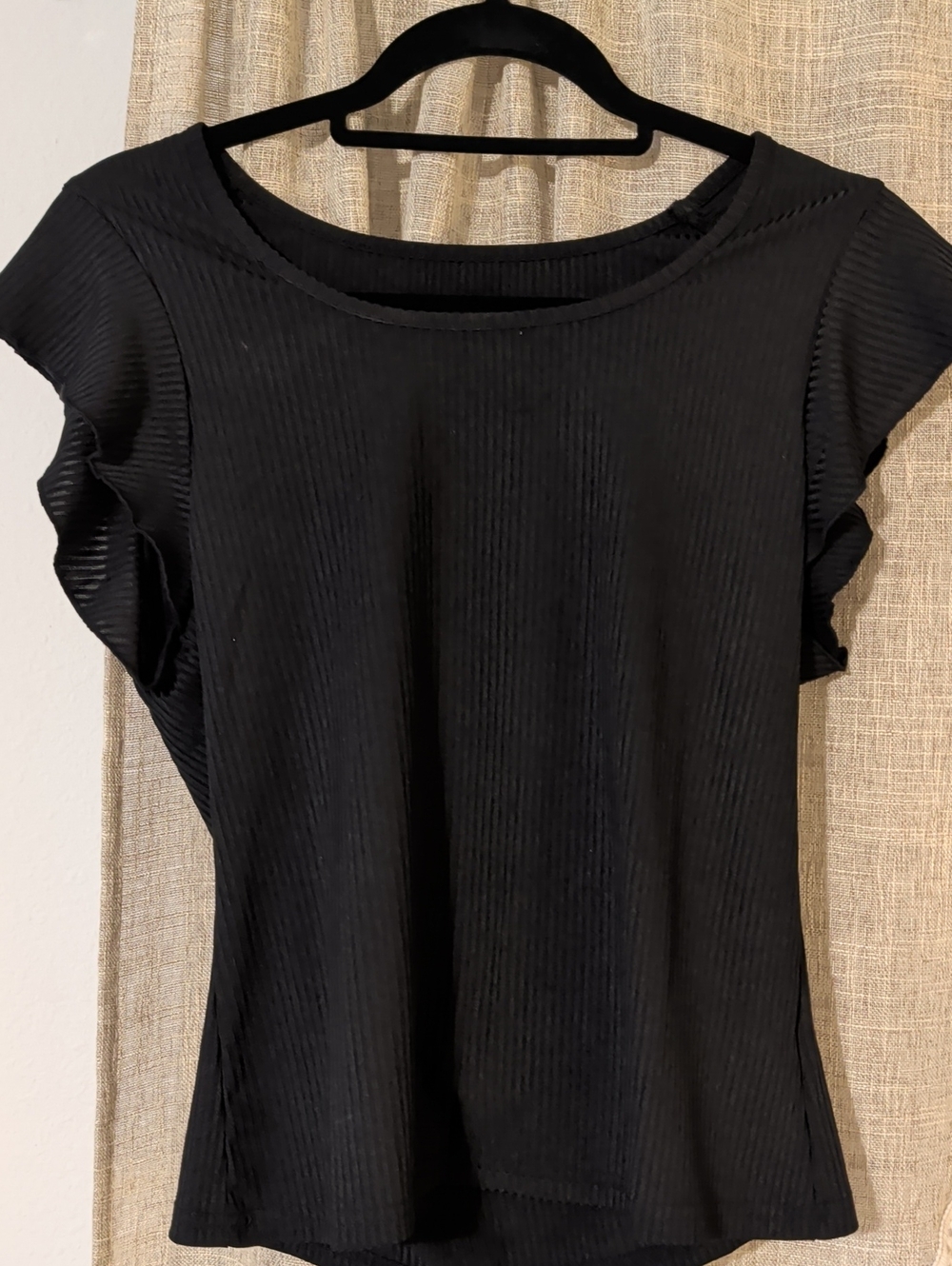 Black Ribbed Short Sleeve Scoop Neck Tee - Unbranded
